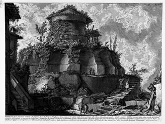 Grab von Priscilla, fälschlicherweise von Piranesi als Grab der Scipionen außerhalb des Porta S. Sebastiano an der antiken Via Appia in der Vigna gegenüber der Kirche Domine quo vadis beschrieben
